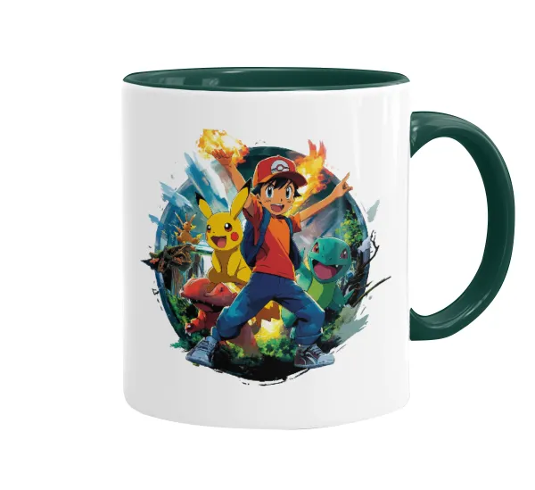 Ash Ketchum & Pikachu — Mug colored green, ceramic, 330ml