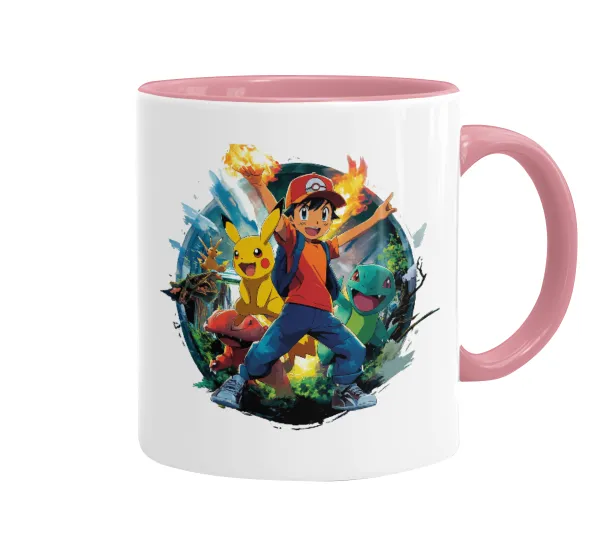 Ash Ketchum & Pikachu — Mug colored pink, ceramic, 330ml