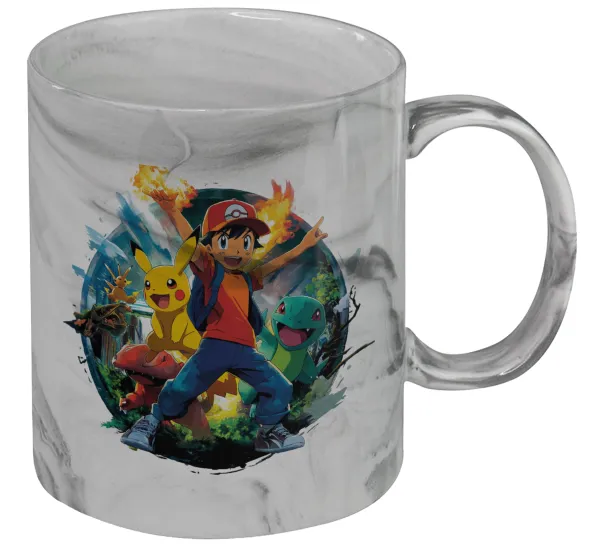 Ash Ketchum & Pikachu — Mug ceramic marble style, 330ml