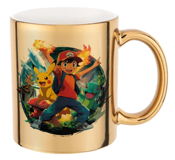 Ash Ketchum & Pikachu — Κούπα κεραμική, χρυσή καθρέπτης, 330ml