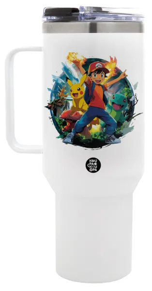 Ash Ketchum & Pikachu — Mega Stainless steel Tumbler with lid, double wall 1,2L