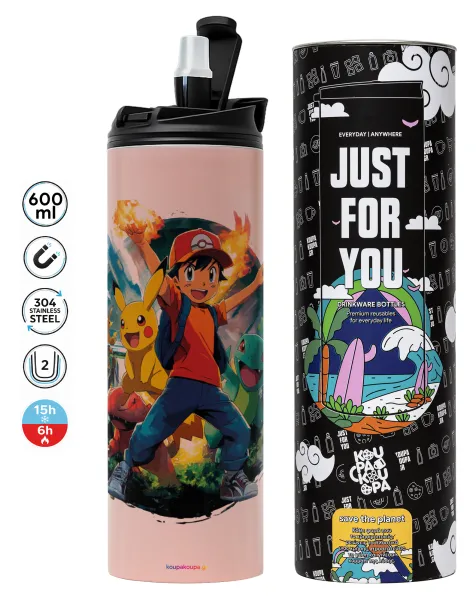 Ash Ketchum & Pikachu — Tumbler stainless steel PINK 600ml