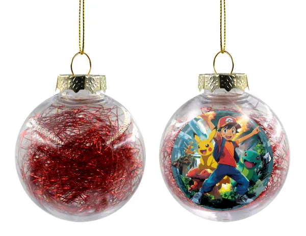 Ash Ketchum & Pikachu — Transparent Christmas tree ball ornament with red filling 8cm