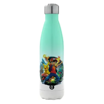 Ash Ketchum & Pikachu, Metal mug thermos Green/White (Stainless steel), double wall, 500ml