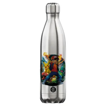Ash Ketchum & Pikachu, Μεταλλικό παγούρι θερμός Inox (Stainless steel), διπλού τοιχώματος, 750ml