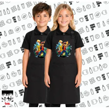 Ash Ketchum & Pikachu, Μαύρη ΠΑΙΔΙΚΗ Ποδιά μακριά Σεφ ολόσωμη με τσέπες