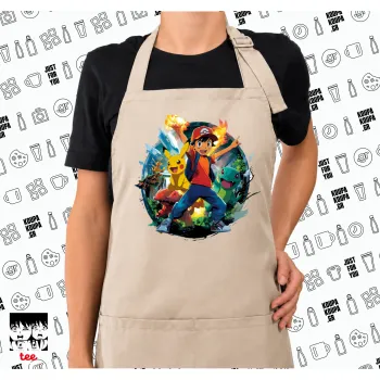 Ash Ketchum & Pikachu, Ποδιά μακριά Σεφ ολόσωμη με τσέπες SAND (ΕΝΗΛΙΚΩΝ)