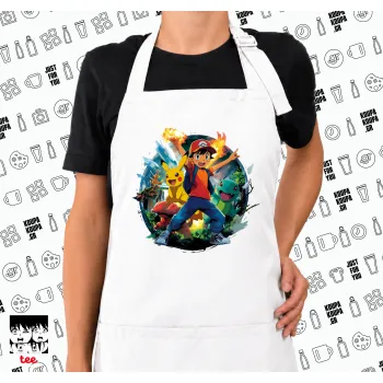 Ash Ketchum & Pikachu, Ποδιά μακριά Σεφ ολόσωμη με τσέπες white (ΕΝΗΛΙΚΩΝ)