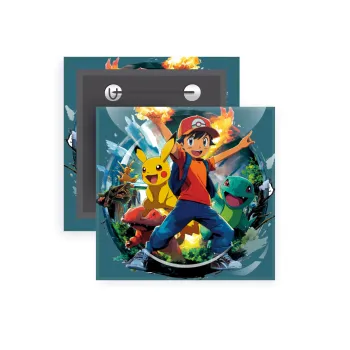 Ash Ketchum & Pikachu, Κονκάρδα παραμάνα τετράγωνη 5x5cm