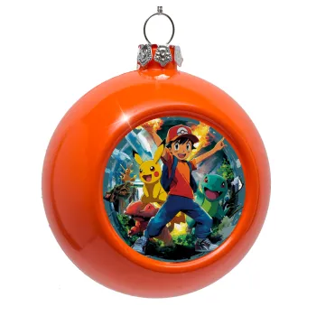 Ash Ketchum & Pikachu, Orange Christmas tree ornament bauble 8cm