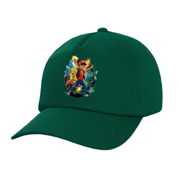 Ash Ketchum & Pikachu, Twill Children's Cap, DARK GREEN (100% COTTON, CHILDREN, UNISEX)