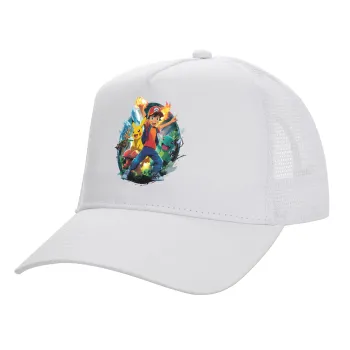 Ash Ketchum & Pikachu, Καπέλο Ενηλίκων Structured Trucker, με Δίχτυ, ΛΕΥΚΟ (100% ΒΑΜΒΑΚΕΡΟ, ΕΝΗΛΙΚΩΝ, UNISEX, ONE SIZE)