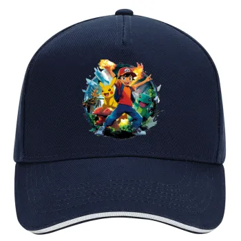 Ash Ketchum & Pikachu, DRILL Καπέλο Ενηλίκων Ultimate ΜΠΛΕ/ΛΕΥΚΟ, (100% ΒΑΜΒΑΚΕΡΟ, ΕΝΗΛΙΚΩΝ, UNISEX, ONE SIZE)