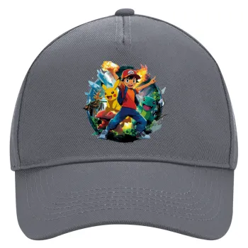 Ash Ketchum & Pikachu, Καπέλο Ενηλίκων Ultimate Γκρι, (100% ΒΑΜΒΑΚΕΡΟ DRILL, ΕΝΗΛΙΚΩΝ, UNISEX, ONE SIZE)