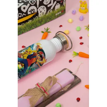 Ash Ketchum & Pikachu, Πασχαλινή Λαμπάδα με παγούρι μεταλλικό (620ml, stainless steel) & κερί αρωματικό πλακέ (30cm) (ΡΟΖ)