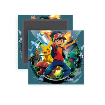 Ash Ketchum & Pikachu, Μαγνητάκι ψυγείου τετράγωνο διάστασης 5x5cm