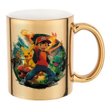Ash Ketchum & Pikachu, Κούπα κεραμική, χρυσή καθρέπτης, 330ml