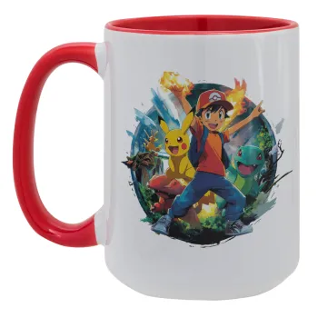 Ash Ketchum & Pikachu, Κούπα Mega 15oz, κεραμική Κόκκινη, 450ml
