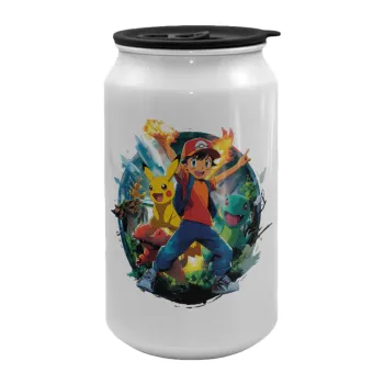 Ash Ketchum & Pikachu, Κούπα ταξιδιού μεταλλική με καπάκι (tin-can) 500ml