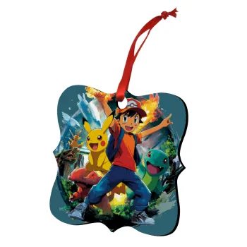 Ash Ketchum & Pikachu, Στολίδι Χριστουγεννιάτικο στολίδι polygon ξύλινο 7.5cm