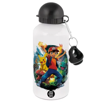 Ash Ketchum & Pikachu, Metal water bottle, White, aluminum 500ml