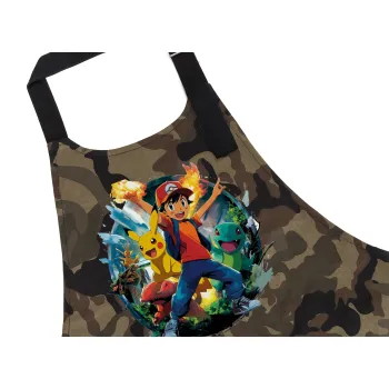 Ash Ketchum & Pikachu, Ποδιά Σεφ με τσέπες, Βαμβακερή, Camouflage (ΕΝΗΛΙΚΩΝ, 100% COTTON)