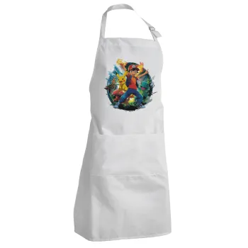 Ash Ketchum & Pikachu, Adult Chef Apron (with sliders and 2 pockets)