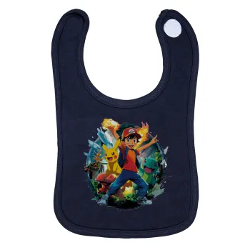 Ash Ketchum & Pikachu, Σαλιάρα με Σκρατς 100% Organic Cotton Μπλε (0-18 months)