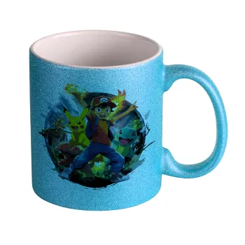 Ash Ketchum & Pikachu, Κούπα Σιέλ Glitter που γυαλίζει, κεραμική, 330ml