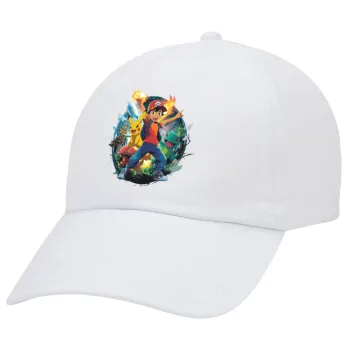 Ash Ketchum & Pikachu, Καπέλο Ενηλίκων Baseball Λευκό 5-φύλλο (POLYESTER, ΕΝΗΛΙΚΩΝ, UNISEX, ONE SIZE)
