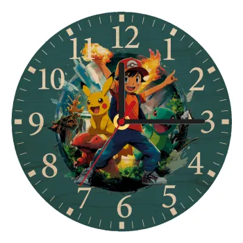 Ash Ketchum & Pikachu, Ρολόι τοίχου ξύλινο plywood (20cm)