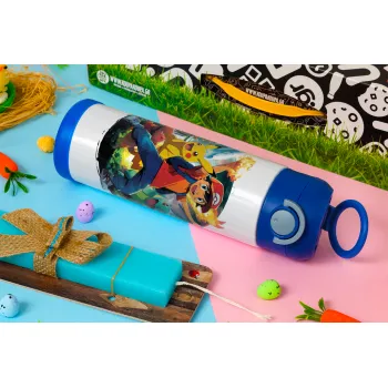 Ash Ketchum & Pikachu, Easter candle, Childrens hot water bottle, stainless steel, with safety straw, BLUE (500ml)