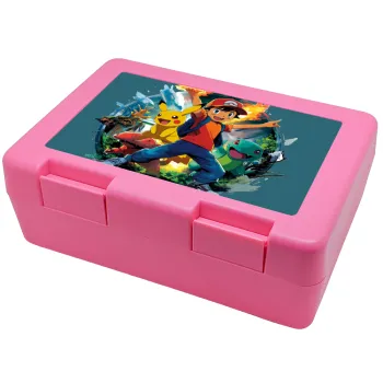 Ash Ketchum & Pikachu, Παιδικό δοχείο κολατσιού ΡΟΖ 185x128x65mm (BPA free πλαστικό)