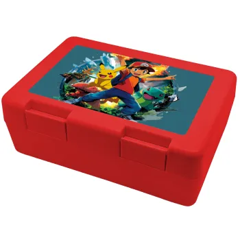 Ash Ketchum & Pikachu, Παιδικό δοχείο κολατσιού ΚΟΚΚΙΝΟ 185x128x65mm (BPA free πλαστικό)