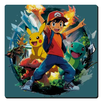 Ash Ketchum & Pikachu, Τετράγωνο μαγνητάκι ξύλινο 6x6cm