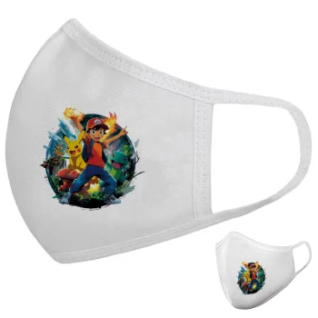 Ash Ketchum & Pikachu, Μάσκα υφασμάτινη υψηλής άνεσης παιδική (Δώρο πλαστική θήκη)