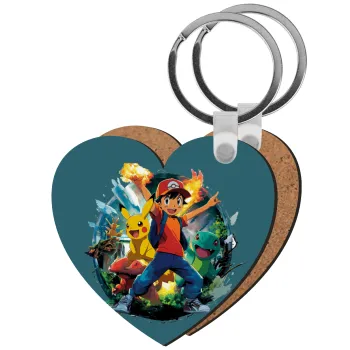 Ash Ketchum & Pikachu, Μπρελόκ Ξύλινο καρδιά MDF