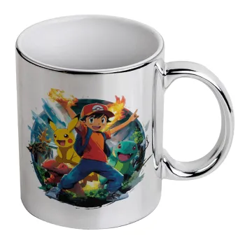 Ash Ketchum & Pikachu, Mug ceramic, silver mirror, 330ml
