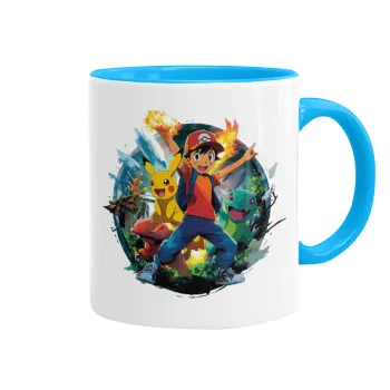 Ash Ketchum & Pikachu, Κούπα χρωματιστή γαλάζια, κεραμική, 330ml