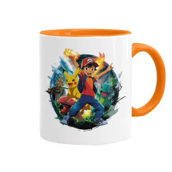 Ash Ketchum & Pikachu, Κούπα χρωματιστή πορτοκαλί, κεραμική, 330ml