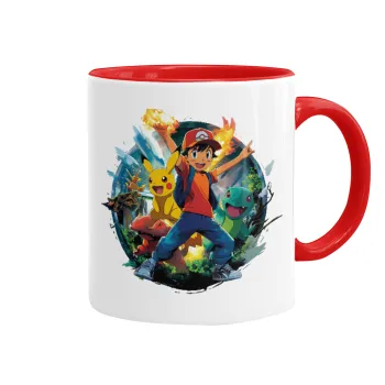 Ash Ketchum & Pikachu, Mug colored red, ceramic, 330ml