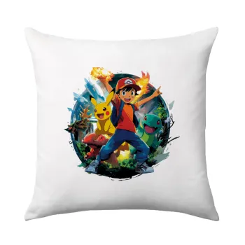 Ash Ketchum & Pikachu, Μαξιλάρι καναπέ 40x40cm περιέχεται το  γέμισμα
