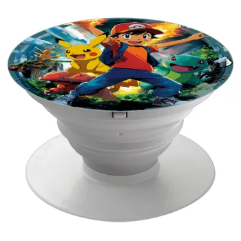 Ash Ketchum & Pikachu, Phone Holders Stand  Λευκό Βάση Στήριξης Κινητού στο Χέρι