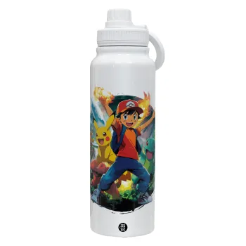 Ash Ketchum & Pikachu, Θερμός 1L Ανοξείδωτο με Βάση Κινητού & Διπλά Τοιχώματα