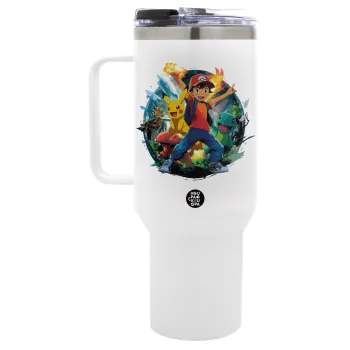 Ash Ketchum & Pikachu, Mega Tumbler με καπάκι, διπλού τοιχώματος (θερμό) 1,2L