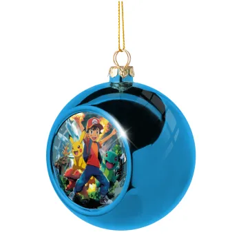 Ash Ketchum & Pikachu, Blue Christmas tree ball ornament 8cm