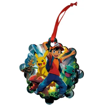 Ash Ketchum & Pikachu, Στολίδι Χριστουγεννιάτικο στολίδι snowflake ξύλινο 7.5cm