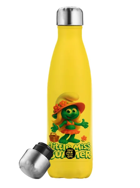 The Smurfs — Μεταλλικό παγούρι θερμός Κίτρινος (Stainless steel), διπλού τοιχώματος, 500ml