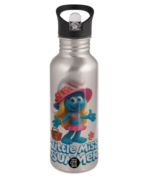The Smurfs — Παγούρι νερού Ασημένιο με καλαμάκι, ανοξείδωτο ατσάλι 600ml
