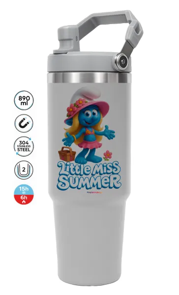 The Smurfs — ΓΚΡΙ Travel Tumbler Θερμός με χερούλι και καλαμάκι 890ml